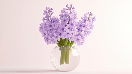 Hyacinth Floral Arrangement in Glass Vase Against Light Background