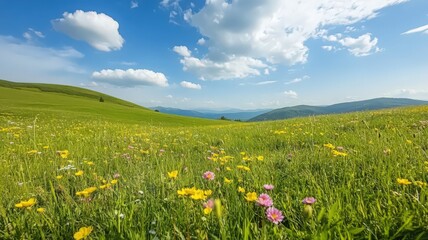 Vibrant Wildflower Meadow Under a Sunny Blue Sky