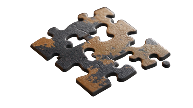 A jigsaw puzzle piece with interlocking edges on a transparent background