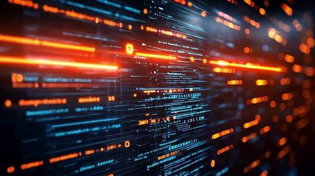 Glowing Digital Data Streams Futuristic Binary Code Patterns Shaping Flow of Information