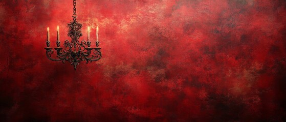 Antique Candelabra Chandelier on Red Textured Wall Background