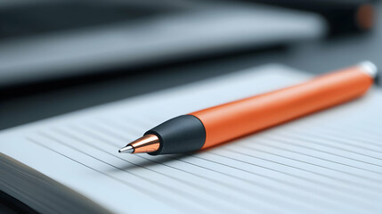 Orange Pen on Lined Notepad Close Up