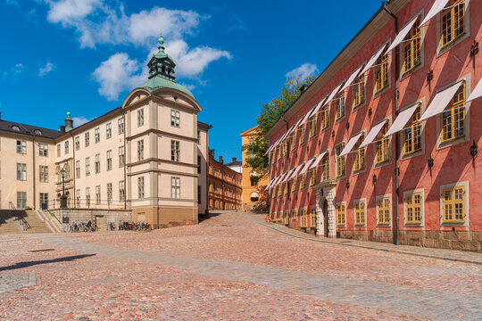 Cityscape with buildings of the old town on the island of Riddarholmen. Stockholm, Sweden.