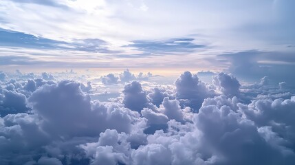 Naklejka premium Aerial View Panoramic Cloudscape Heavenly Vista Airplane Window