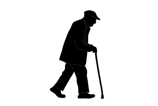 Silhouette of an Elderly Man Walking with a Cane – Senior Life Concept - Powered by Adobe