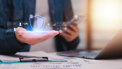 Securing Your Digital Realm Futuristic Vision Of Data Shield Protection With Cutting Edge...