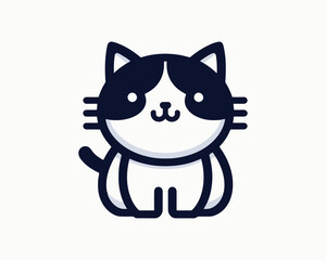 Cartoon cat logo design icon symbol vector template. Silhouette cat illustration