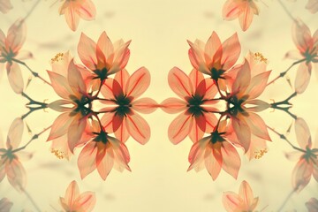 Fototapeta premium Abstract floral pattern of coral-colored flowers in a symmetrical layout