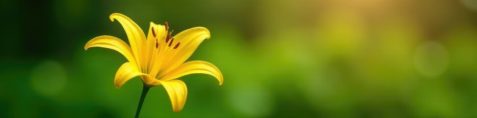 Obraz premium Yellow bright lily flower in the nature scene, flower, botanical, solitary