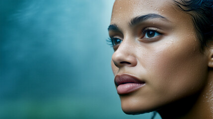 Fototapeta premium Captivating close-up of a woman in a lush forest with natural light