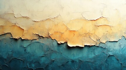 Obraz premium Textured wall with peeling paint in beige and teal