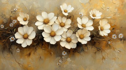 Elegant Creamy White Daisies Oil Painting on Textured Canvas