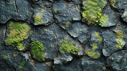 Textured dark grey stones with green moss