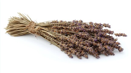 A bundle of dry lavender flower on a white background