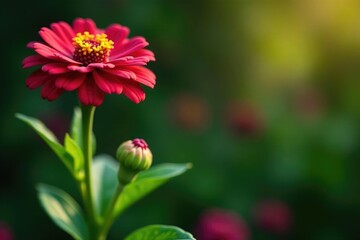 Zinnia stem with leaves and flowers growing in the garden, zinnia, botanicals, flower