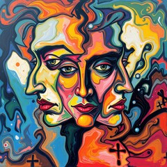 Abstract cubism, Cubism art, Cubist and Expressionist Fusion, Dual Face Painting