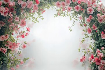 Romantic Pink Flower Frame, Soft Floral Border, Spring Blossom Design, Wedding Invitation Background