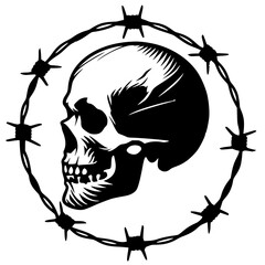 Barbed wire skull silhouette