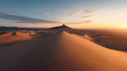 Golden Desert Sunset with Distant Mountains
