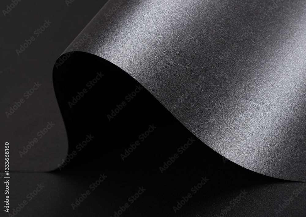 Poster black paper background with a smooth, glossy texture and metallic, reflective finish. elegant, folde