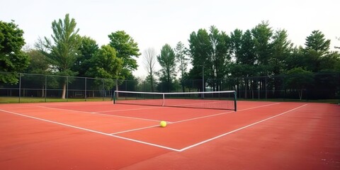 Outdoor Tennis Court Red Clay Green Trees Summer