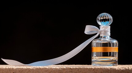Elegant Glass Perfume Bottle with Ribbon  Close up Photography