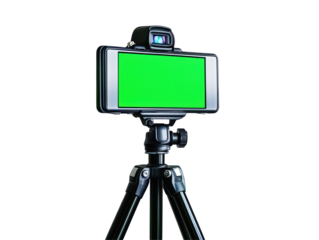 Isolated Smartphone on Tripod with Teleprompter and Green Screen