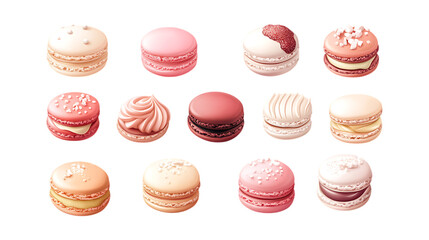 Obraz premium Pack Macaron Set on Transparent Background for Pastry Illustrations, Bakery Branding, and Dessert Designs