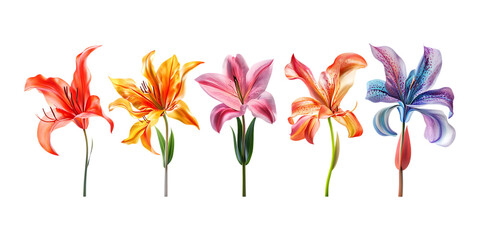 Pack Lilies Set on Transparent Background for Floral Arrangements, Botanical Art, and Nature Designs