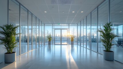 Fototapeta premium Luxury office with high ceilings and glass partitions