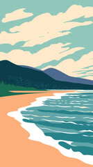 Retro Art Deco Poster of Praia da Joaquina in Florianopolis, Brazil Coastal Landscape