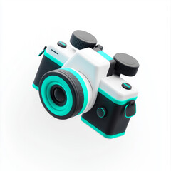 Camera Icon in 3D Style, Floating on White Background.