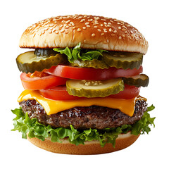A Mouth Watering Double Cheeseburger with Lettuce and Tomato Isolated on Transparent Background