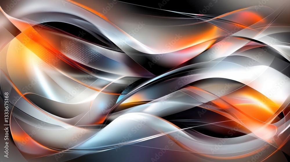 Poster Abstract Waves in Orange and Silver with Dynamic Flowing Patterns