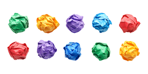 Pack Crumpled Paper Ball Set on Transparent Background for Office and Creativity