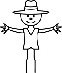 Simple Scarecrow Line Art Vector – Autumn and Fall Season Illustration