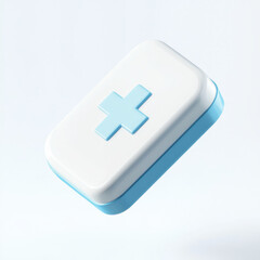 Fototapeta premium Floating First Aid Box in 3D Style, Blue and Light Blue Color Scheme.