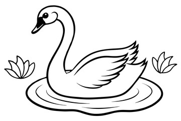swan coloring page line art vector on the lake,
 swan on the water line art silhouette icon,
 black swan illustration symbol on a white background.
