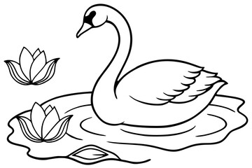 swan coloring page line art vector on the lake,
 swan on the water line art silhouette icon,
 black swan illustration symbol on a white background.