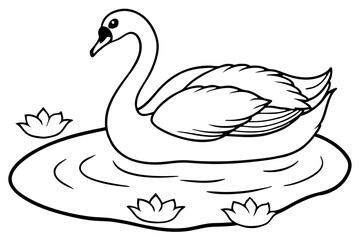 swan coloring page line art vector on the lake,
 swan on the water line art silhouette icon,
 black swan illustration symbol on a white background.
