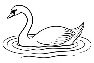 black swan on the lake, swan line art silhouette icon.