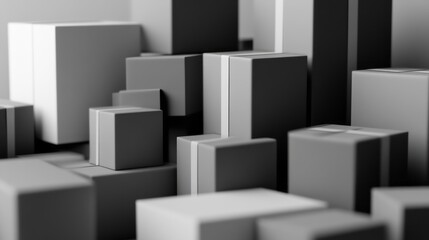 Obraz premium Abstract Grayscale Composition of Geometric Cubes