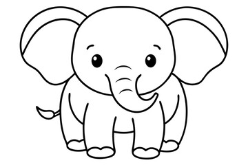Obraz premium baby elephant cartoon coloring book page , elephant line art vector illustration on white background.