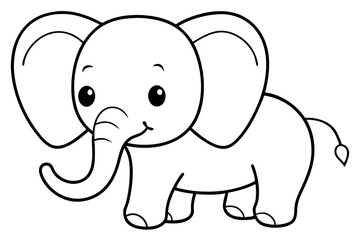 baby elephant cartoon coloring book page , elephant line art vector illustration on white background.