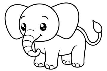 baby elephant cartoon coloring book page , elephant line art vector illustration on white background.