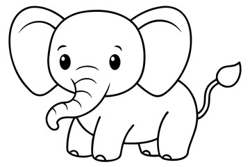 baby elephant cartoon coloring book page , elephant line art vector illustration on white background.