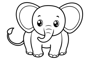 Obraz premium baby elephant cartoon coloring book page , elephant line art vector illustration on white background.