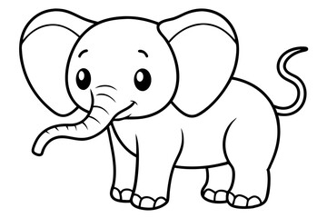 baby elephant cartoon coloring book page , elephant line art vector illustration on white background.