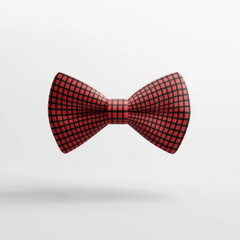 3D Bowtie Icon in Red and Black, Suspended in Air, White Background.