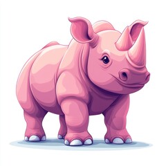 Fototapeta premium Cute Pink Cartoon Rhinoceros Isolated
